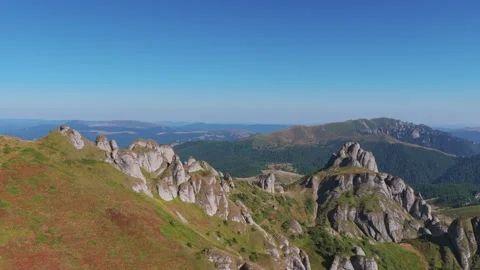 Ciucas mountains rock formations and scenic vistas, aerial view Stock Footage 328123110