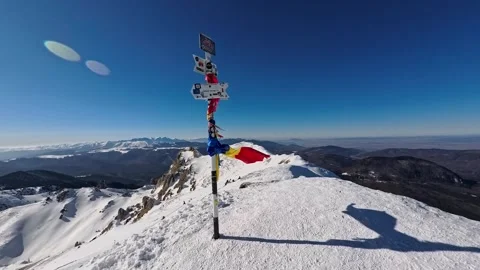 Ciucas Peak and orinetation pole , Carpathian Mountains , Romania Stock-Footage 301700810