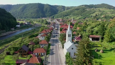 Ciucea village, oltimer train station Stock Footage 140423013