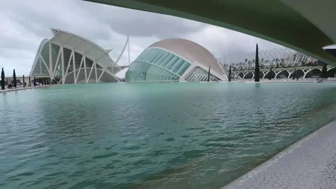 Ciudad de las artes - Walking Through Modern White Building in Valencia. Stock Footage 150703170