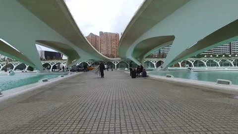 Ciudad de las artes - Walking Through Modern White Building in Valencia. Stock Footage 150703436