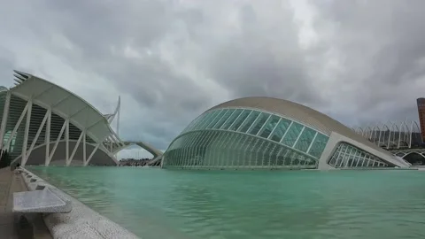 Ciudad de las artes - Walking Through Modern White Building in Valencia. Stock Footage 150703520