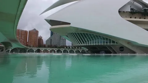 Ciudad de las artes - Walking Through Modern White Building in Valencia. Stock Footage 150703543