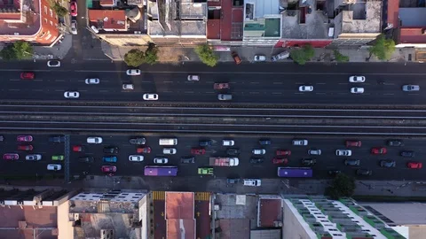 Ciudad de Mexico Calzada de Tlalpan Zenital Trafico Stock Footage 106173566