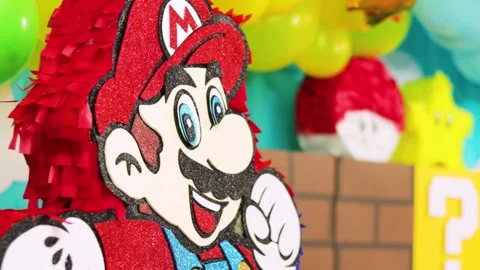 Ciudad de Mexico, Mexico - 04/30/2023: Mario-themed party decoration with Stock Footage 284317411