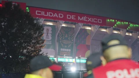 The Ciudad de Mexico sign on Estadio Azteca at night Stock Footage 345278480