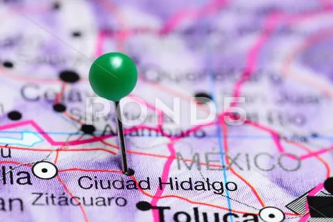 Ciudad Hidalgo pinned on a map of Mexico Stock Photos