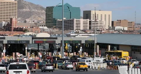 Ciudad Juarez Mexico border crossing to El Paso Texas traffic 4K Stock Footage 102827256