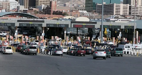Ciudad Juarez Mexico border crossing traffic to El Paso Texas 4K Stock Footage 102830090