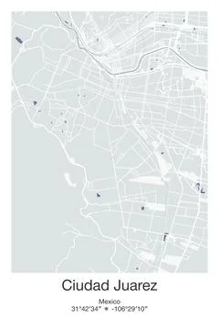 Ciudad Juarez, Mexico - vector map of city in Gray, Blue, Green, White colors Stock Illustration