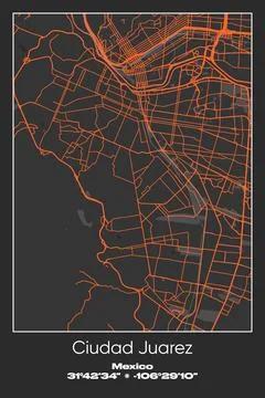 Ciudad Juarez, Mexico - vector map of city in Gray, Black, Orange colors Stock Illustration
