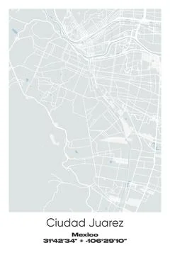 Ciudad Juarez, Mexico - vector map of city in Gray, Black, White, BW colors Stockillustratie