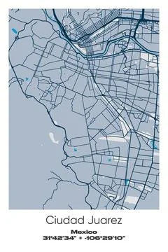 Ciudad Juarez, Mexico - vector map of city in Blue, Gray, Yellow, Olive colors Stock Illustration