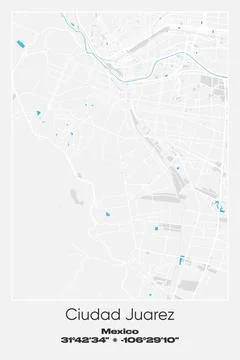 Ciudad Juarez, Mexico - vector map of city in Gray, white, green, blue colors Stock Illustration