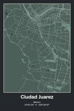 Ciudad Juarez, Mexico - vector map of city in Dark gray, Gray, Green, gray-green Stock Illustration