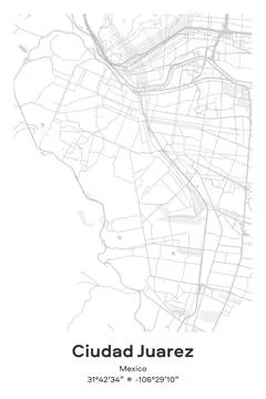 Ciudad Juarez, Mexico - vector map of city in Pastel, Gray, White, Green colors Stock Illustration