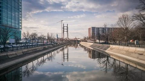 Ciurel bridge under construction in Bucharest, summer. Landscape in the summer a Stock Photos