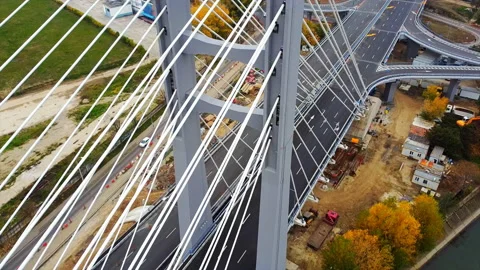 Ciurel passage, bridge over a river with moving cars, construction works near Stock Footage 145144625