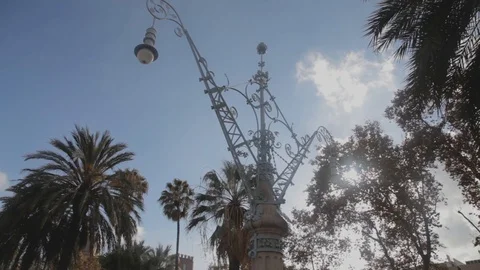 Ciutadella Modernistic Lamp pan Stock Footage 120417868
