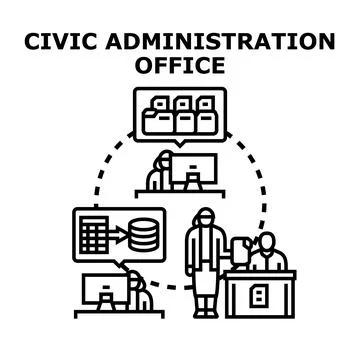 Civic administration office managing public services workflow Stock Illustration