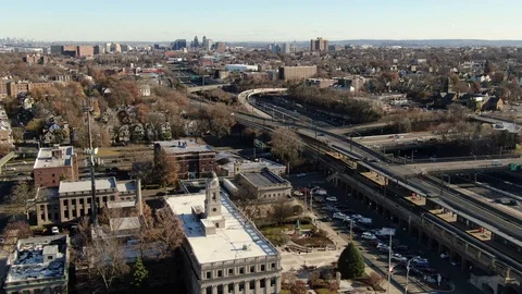 Civic Clock Tower Above The Rail Curve In East Orange Stock-Footage 99320961
