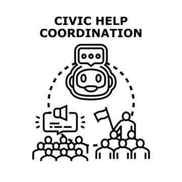 Civic help coordination concept with robot communicating with people Stock Illustration