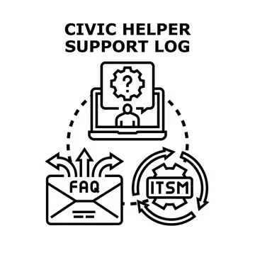 Civic helper support log system process flow 库存插图