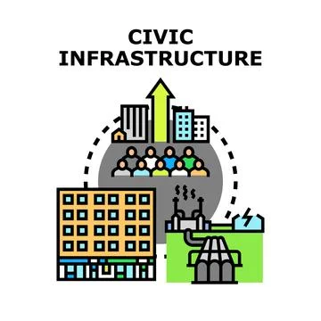 Civic infrastructure development promoting urban growth and community service Stock Illustration