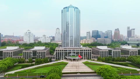 Civic office complex and central entrance forecourt in Shanghai 스톡 동영상 346598837