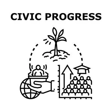 Civic progress concept with growing plant and global community Stock Illustration