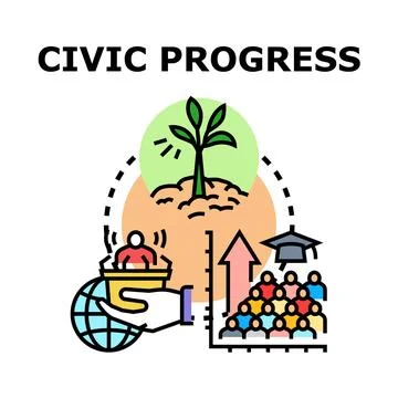 Civic progress concept with growing plant and global community Stock Illustration
