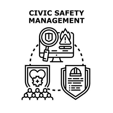 Civic safety management system protecting people and community Stock Illustration