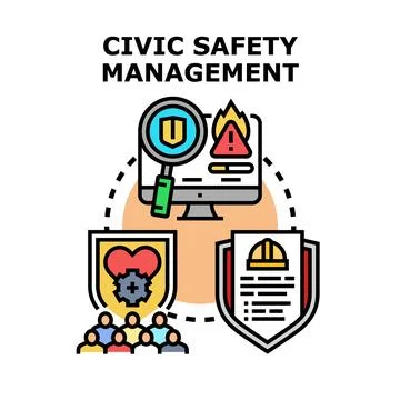 Civic safety management system protecting people and community Stock Illustration