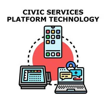 Civic services platform connecting digital government technology Stock Illustration