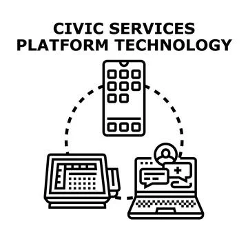 Civic services platform connecting digital government technology Stock Illustration