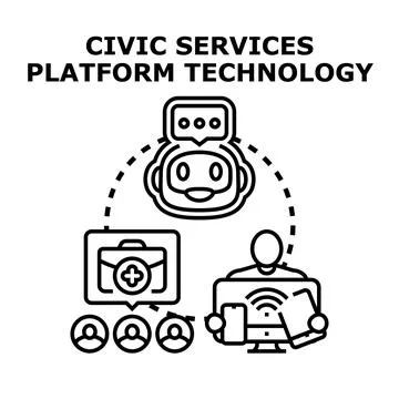Civic services platform technology connecting citizens to digital support Stockillustratie