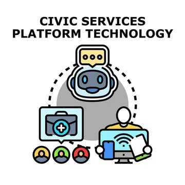 Civic services platform technology connecting citizens to digital support Stock Illustration