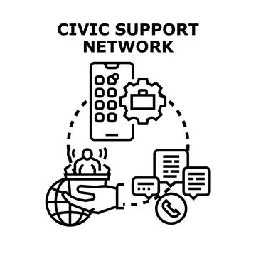 Civic support network concept providing digital assistance Illustrazione stock