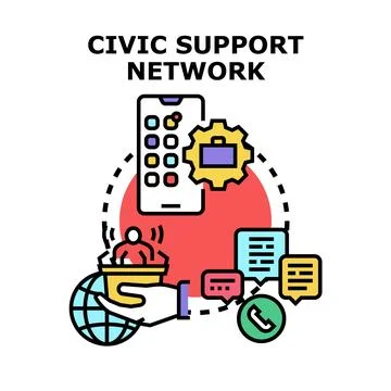 Civic support network concept providing digital assistance Illustrazione stock