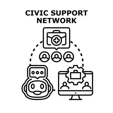 Civic support network illustrating community care and digital assistance Illustrazione stock