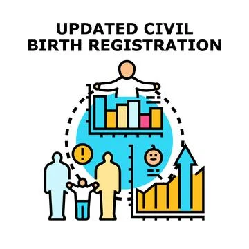 Civil birth registration process with population demographics Stock Illustration