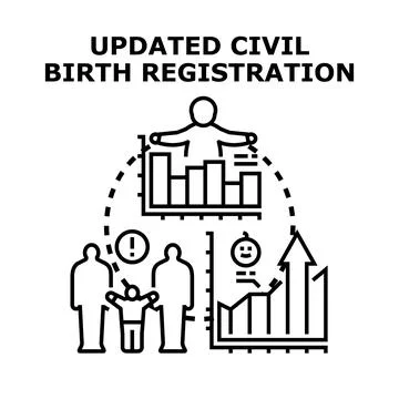 Civil birth registration process with population demographics Illustrazione stock