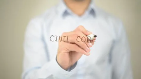 Civil Code, man writing on transparent screen Foto stock