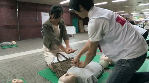 Civil Defense Training, and learning CPR Video stock 12126236