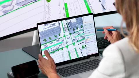 Civil Engineer Analyzes 3D Traffic Data Stock Footage 346325761