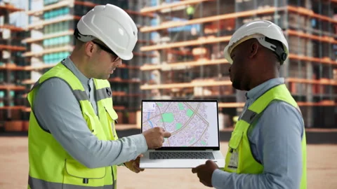 Civil Engineer And Contractor Discussing Land Survey Plans On-site Stock Footage 345851531