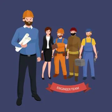 Civil engineer, architect and construction workers group of people Stock Illustration