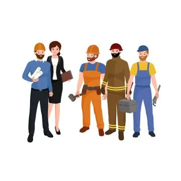 Civil engineer, architect and construction workers group of people Stock Illustration