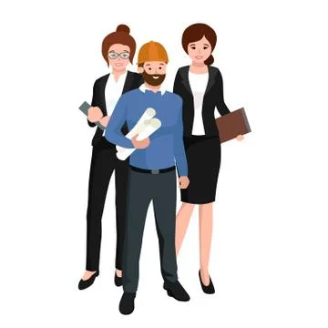 Civil engineer, architect and construction workers group of people Stock Illustration