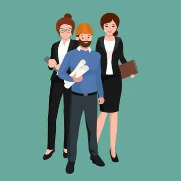 Civil engineer, architect and construction workers group of people Stock Illustration